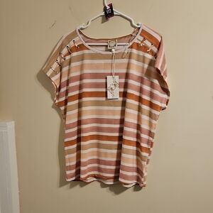 Tru Self Stripped Scoop Neck Cappes Dolman Sleeved Shirt. NWT